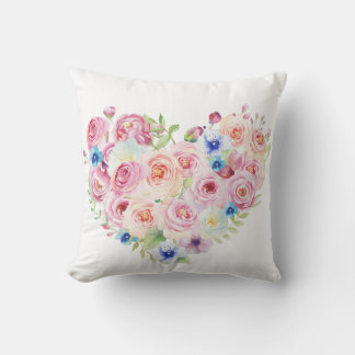 Vattenfärgad Blommigt Heart Throw Cushion Kudde