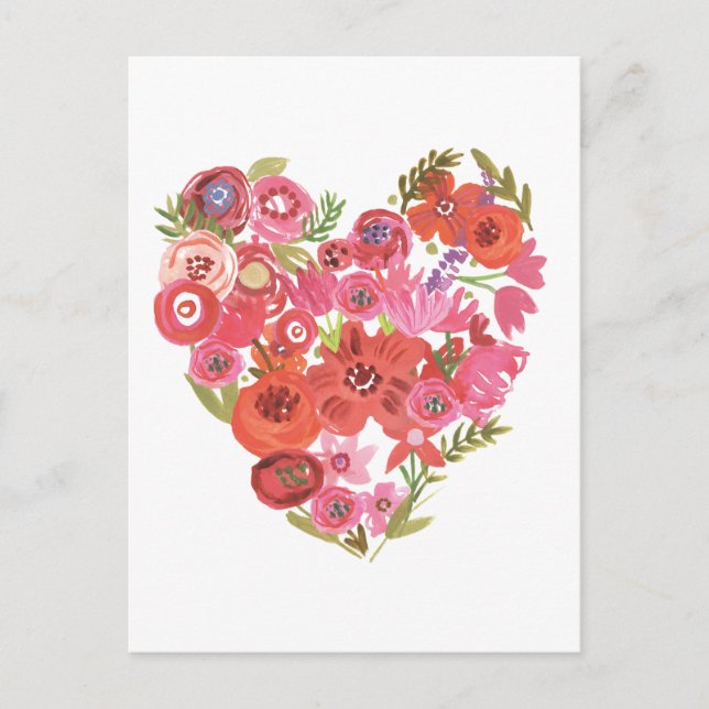 Vattenfärgad Blommigt Heart | Valentine Chic II Helg Vykort (Framsida)