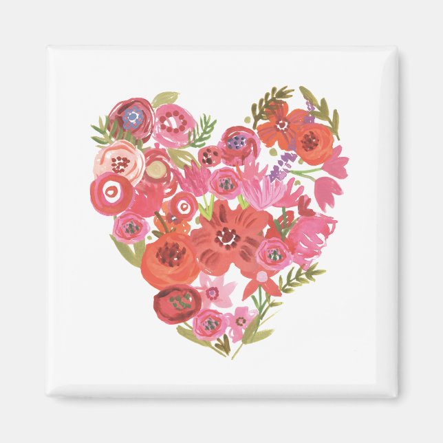 Vattenfärgad Blommigt Heart | Valentine Chic II Magnet (Framsidan)