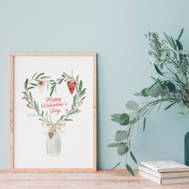 Vattenfärgad Blommigt Heart Valentine Poster