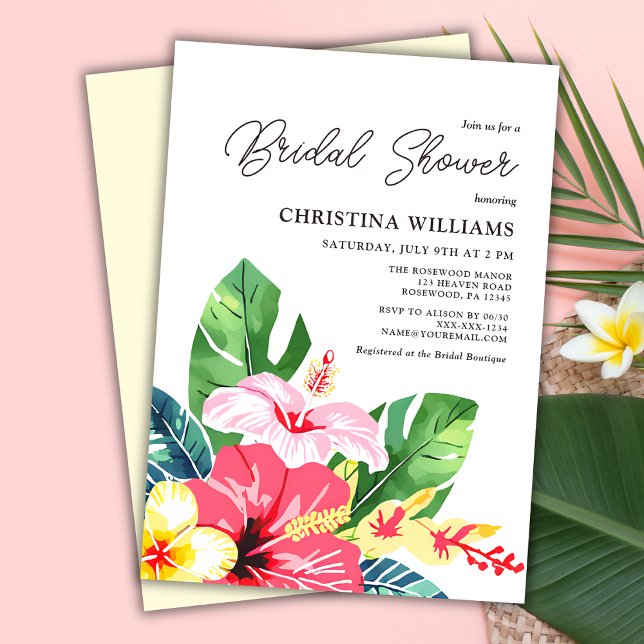 Vattenfärgad Blommigt Hibiscus Tropiska Möhippan Inbjudningar (Skapare uppladdad)