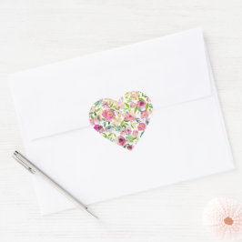 Vattenfärgad Blommigt Hjärtat Rosa Sweet Valentine Hjärtformat Klistermärke