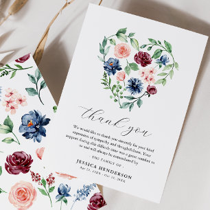 Vattenfärgad Blommigt Hjärtssympati Funeral Memori Tack Kort