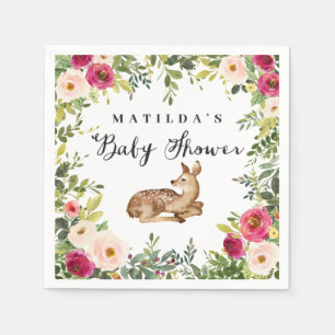 Vattenfärgad blommigt hjort, babydusch party pappersservett