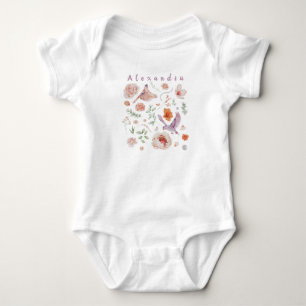 Vattenfärgad Blommigt Hummingbird monogram add nam T Shirt