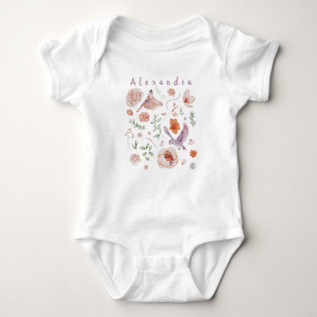 Vattenfärgad Blommigt Hummingbird monogram add nam T Shirt (Framsida)