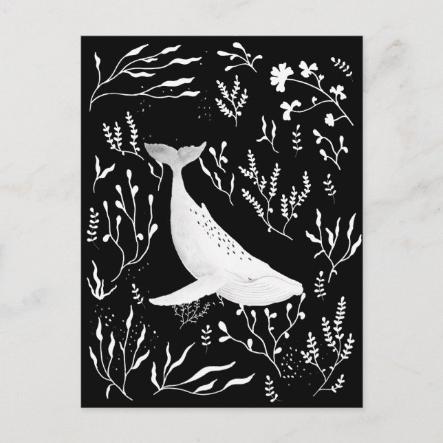 Vattenfärgad Blommigt Humpback Whale Vykort (Framsida)