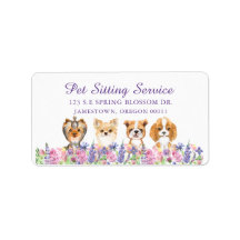 Vattenfärgad Blommigt Hund Pet Sitta Groom Busines