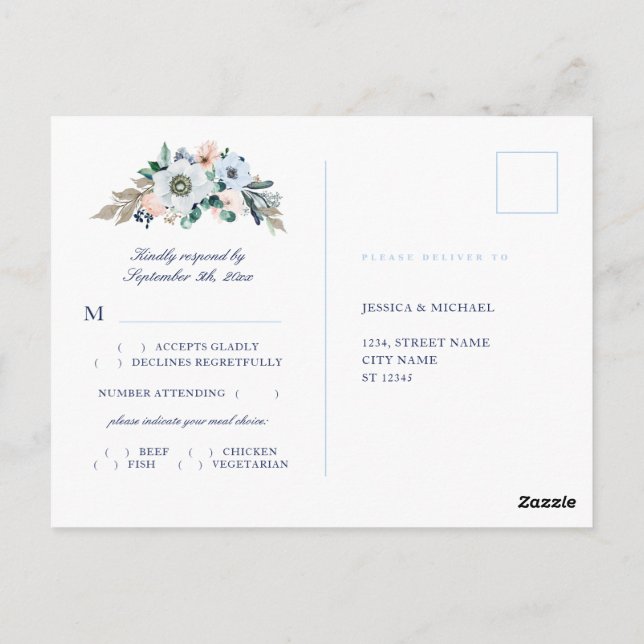 Vattenfärgad Blommigt Hydrangea Meal Choice OSA Vykort (Baksida)