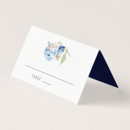 Vattenfärgad Blommigt Hydrangea Navy Place Card Kort