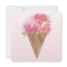 Vattenfärgad Blommigt Ice Cream Cone med Namn