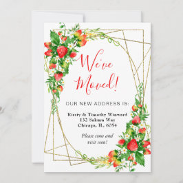 Vattenfärgad Blommigt Jordgubbar Ram Vi har flytta Meddelande