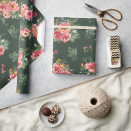 Vattenfärgad Blommigt | Jul i botaniska Grönten Presentpapper