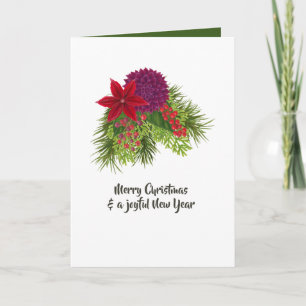 Vattenfärgad Blommigt jul Kort
