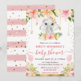 Vattenfärgad Blommigt Jungle Elephant Baby Shower Inbjudningar