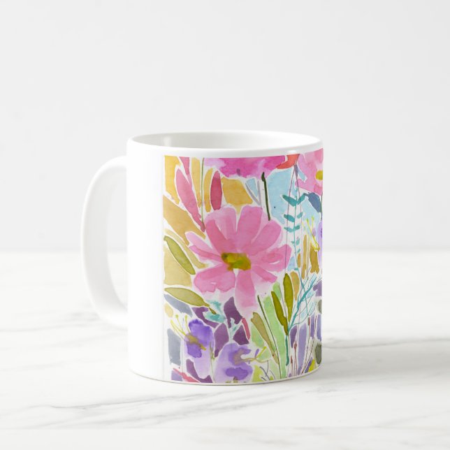 Vattenfärgad Blommigt Kaffemugg (Framsida vänster)