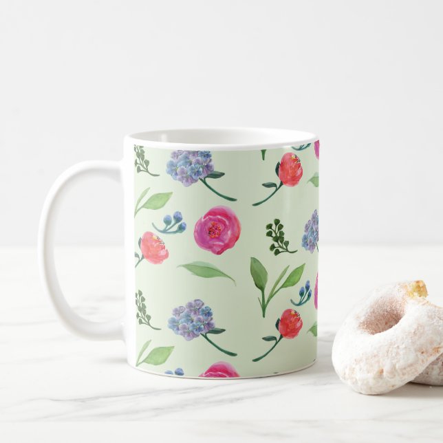 Vattenfärgad Blommigt Kaffemugg (Med munk)