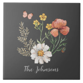 Vattenfärgad Blommigt Kakelplatta