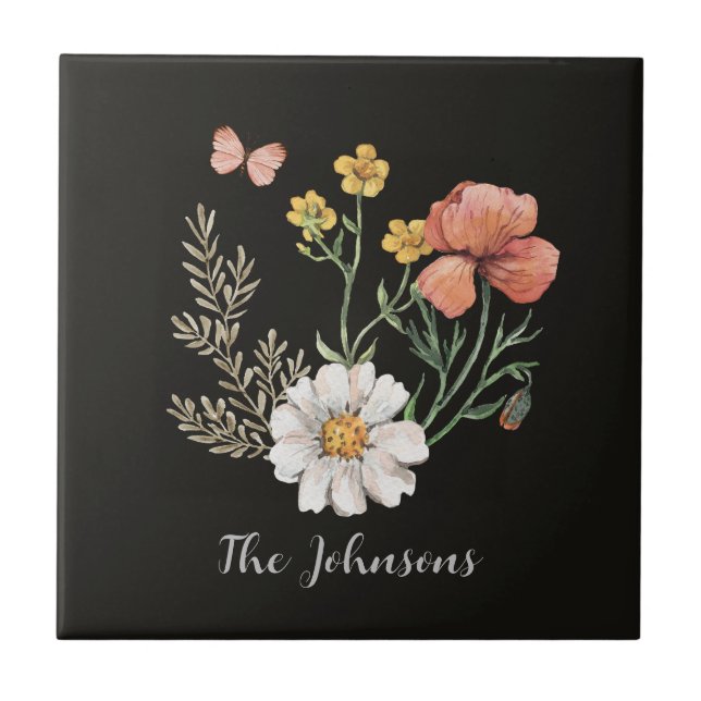 Vattenfärgad Blommigt Kakelplatta (Framsidan)