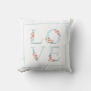 Vattenfärgad Blommigt Kärlek i Bloom Typography Kudde