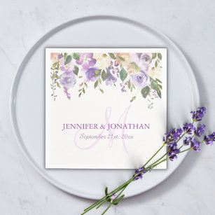 Vattenfärgad Blommigt Lavender Lila WAN Bröllop Pappersservett
