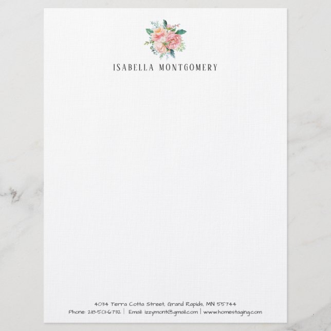 Vattenfärgad  Blommigt Letterhead-Personlig Brevhuvud (Framsida)