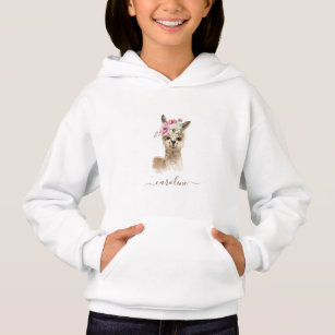 Vattenfärgad Blommigt Llama & Girls Namn Animal  T Shirt