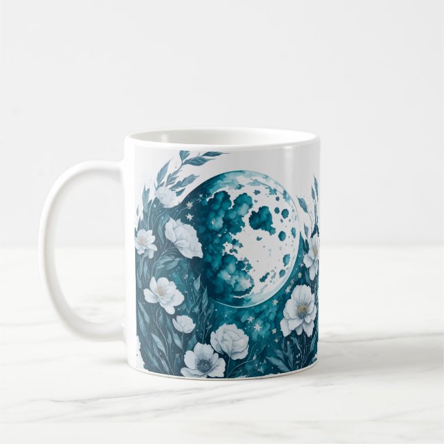 Vattenfärgad Blommigt Måne Celestial Kaffemugg (Vänster)