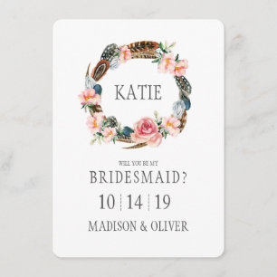 Vattenfärgad Blommigt med fjädrar Bridesmaid Inbjudningar
