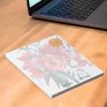 Vattenfärgad blommigt med monogrammad kopparcirkel anteckningsblock<br><div class="desc">Anteckningsblock för privat bruk,  skolgång (lärare/student) eller trendig med höftglamorerat  med en modernt genomskinlig bohemihandmålad färg,  shock rosa och marinblå peony ro och fjädrar bouquet med metallisk utseende,  kopparcirkel i orange med ditt monogram/namn initialer och din text. Anpassa det med brev och text!</div>