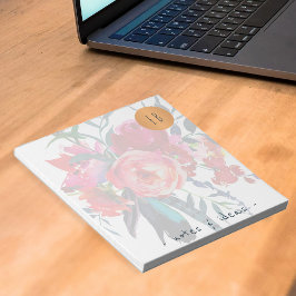 Vattenfärgad blommigt med monogrammad kopparcirkel anteckningsblock