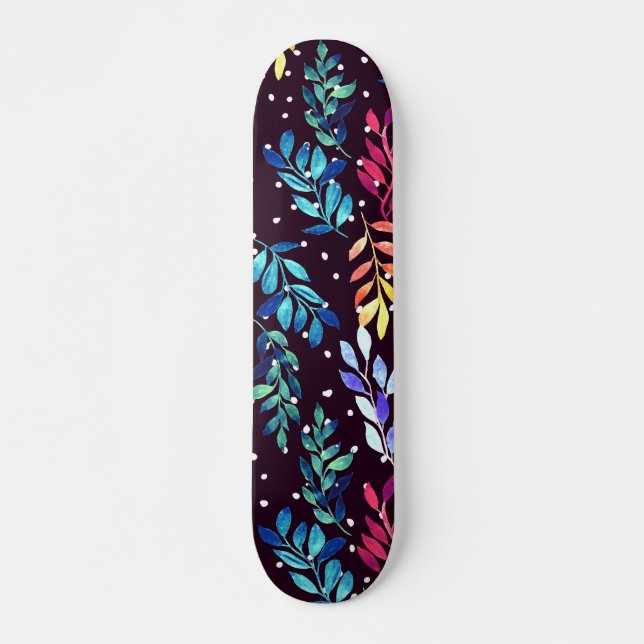 Vattenfärgad Blommigt Mini Skateboard Bräda 18,5 Cm (Framsida)