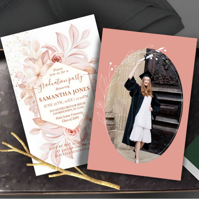 Vattenfärgad Blommigt Minimal Pampas Studenten Inbjudningar (Skapare uppladdad)