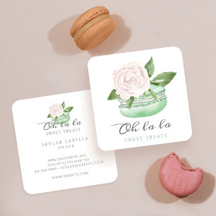 Vattenfärgad Blommigt Mint Macaron Bakery & Sweets Fyrkantigt Visitkort