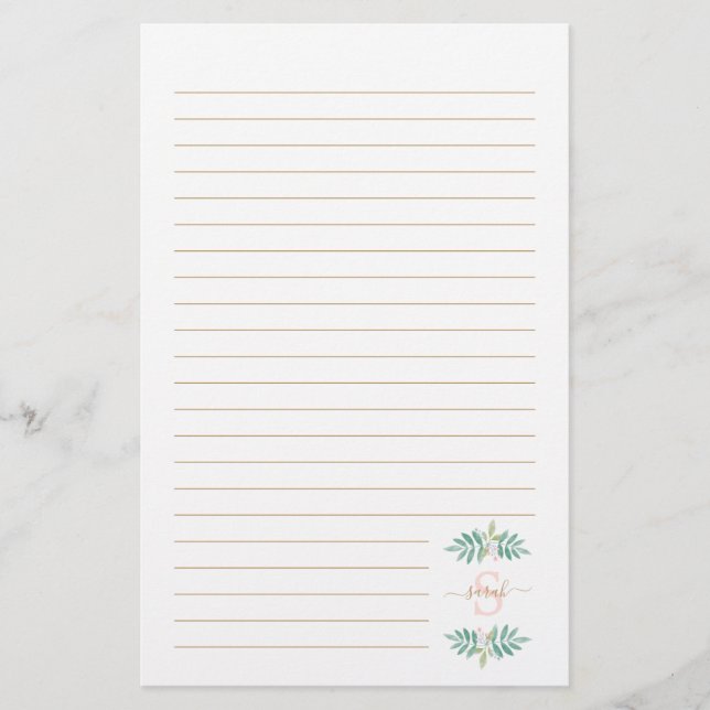 Vattenfärgad Blommigt Monogram Brevpapper (Framsida)