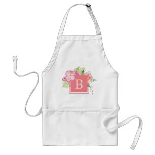 Vattenfärgad Blommigt Monogram Initial Rosa Girly Förkläde