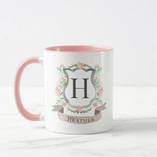 Vattenfärgad Blommigt Monogram Mugg