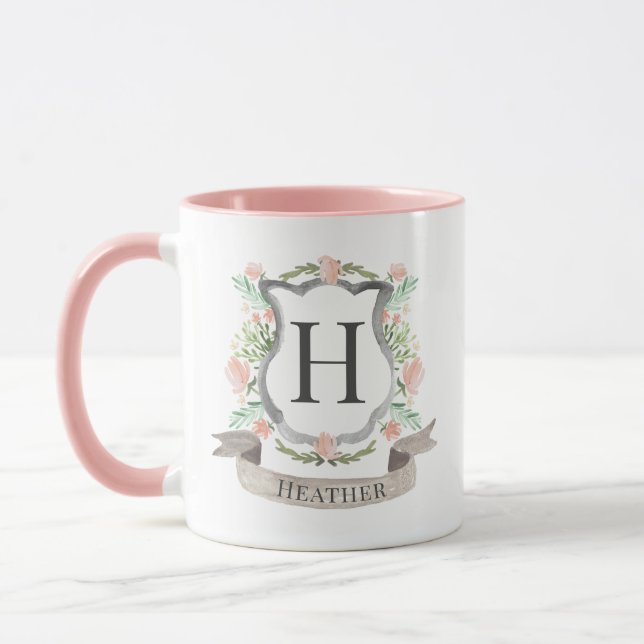 Vattenfärgad Blommigt Monogram Mugg (Vänster)