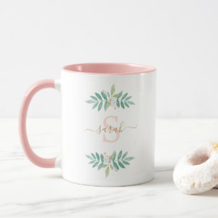 Vattenfärgad Blommigt Monogram Mugg