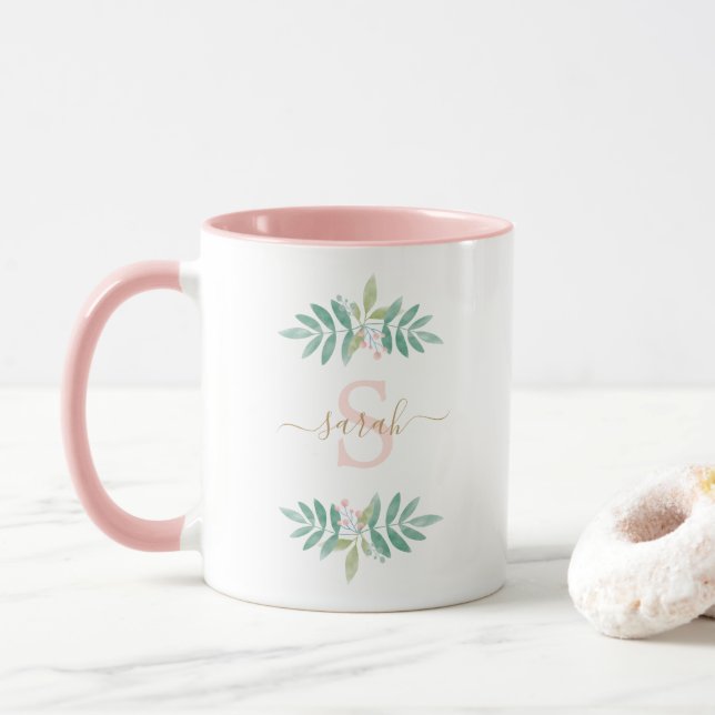Vattenfärgad Blommigt Monogram Mugg (Med munk)