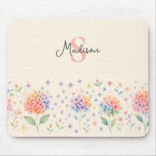 Vattenfärgad Blommigt Monogram - Pastellfärgade Bl Musmatta