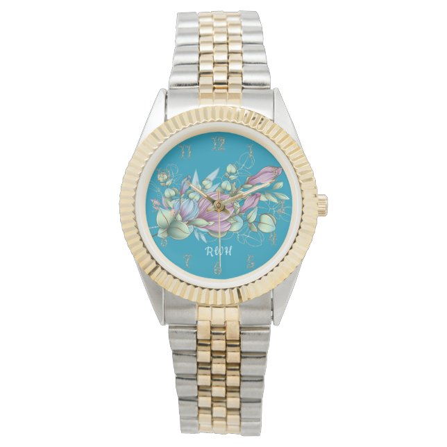 Vattenfärgad Blommigt Monogrammed bevakning Armbandsur (Framsida)