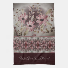 Vattenfärgad Blommigt mönstrad Kökshandduk