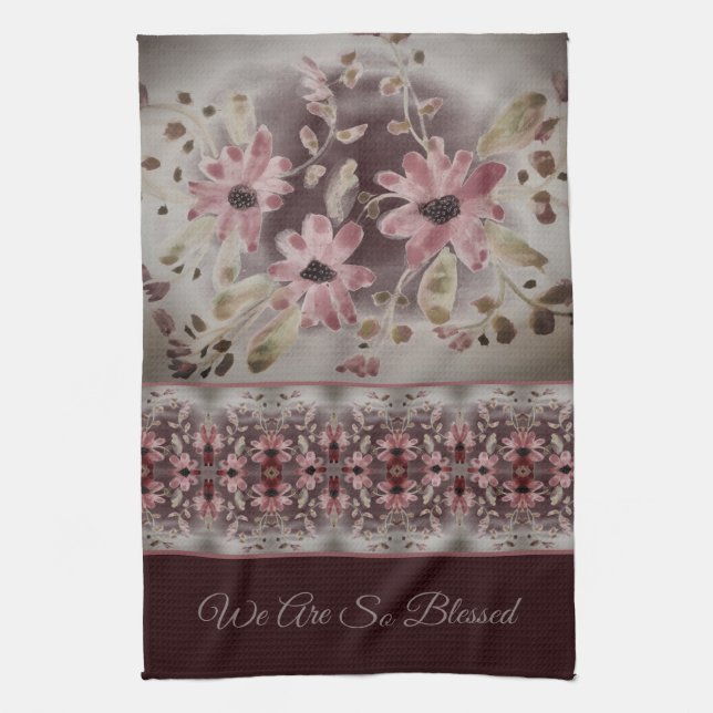 Vattenfärgad Blommigt mönstrad Kökshandduk (Vertikal)