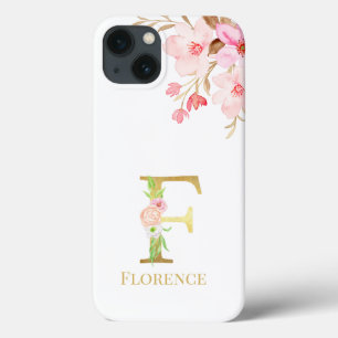 Vattenfärgad Blommigt och Guld Brev F Monogram