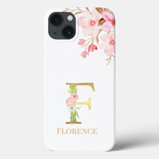 Vattenfärgad Blommigt och Guld Brev F Monogram (Baksida)
