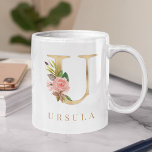 Vattenfärgad Blommigt och Guld Brev U Monogram Kaffemugg<br><div class="desc">Ett personlig kaffe mugg med ett faux guld brev ’U’-monogram,  med dekorativ blommigt för vattenfärg och bladillustrationer. Anpassa det enkelt med ditt namn eller skapa en unik gåva till dina nära.</div>