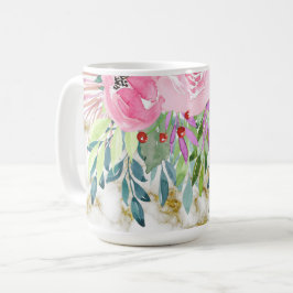 Vattenfärgad Blommigt och gyllene marmor Kaffemugg