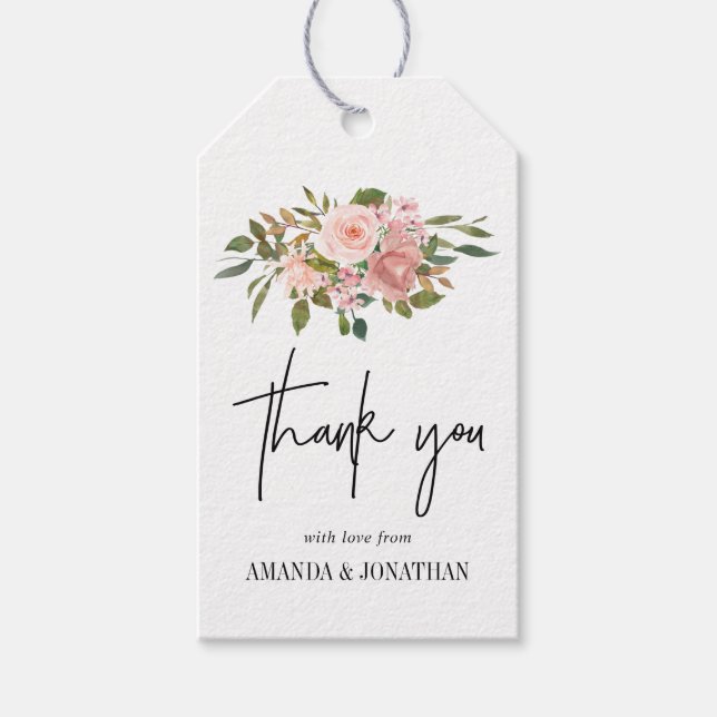 Vattenfärgad blommigt  och Ro Guld Tack Presentetikett (Framsidan)