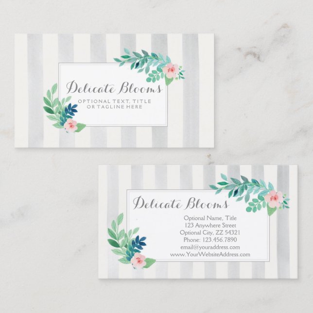 Vattenfärgad Blommigt på Modern Rand Coral & Aqua Visitkort (Fram/baksida)